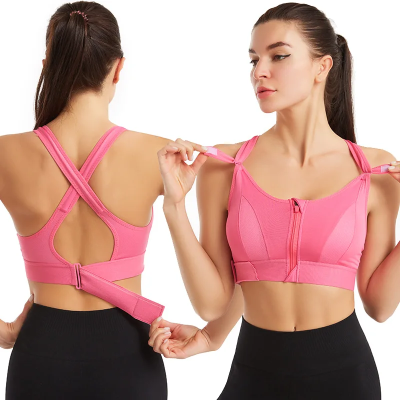 Sports Bra Women Sport Top Adjustable Belt Zipper Yoga Running Bras Push Up Vest Shockproof Underwear Gym Bralette