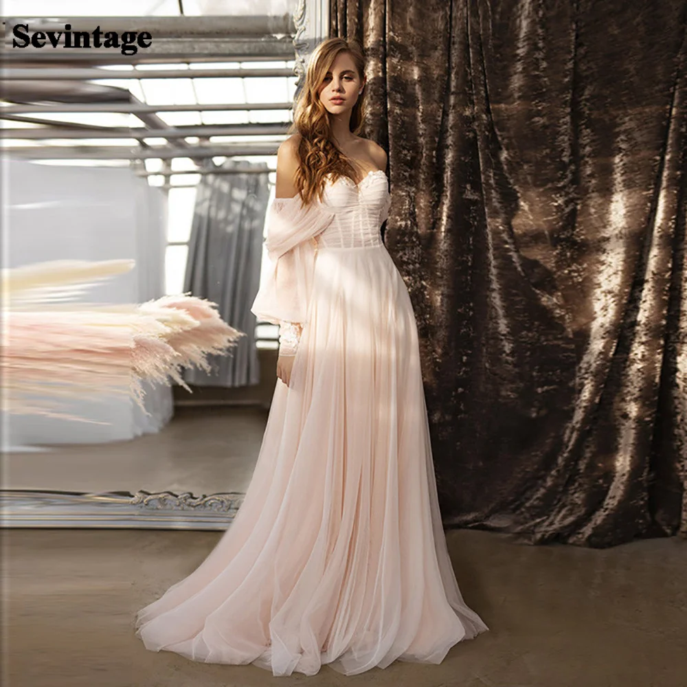 Sevintage Puffy Sleeve Tulle Wedding Dresses for Bride Beach Off Shoulder Sweetheart A-Line Corset Bridal Gowns Plus Size
Sevintage Puffy Sleeve Tulle Wedding Dresses for Bride Beach Off Shoulder Sweetheart A-Line Corset Bridal Gowns Plus Size
