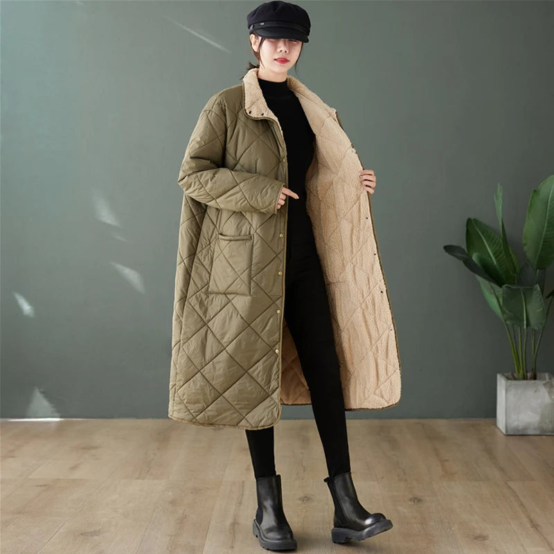 New One-Piece Quilted Warm Lady Jacket Female Parkas Winter Vintage Thicken Plaid Long Jackets Coat Women Lightweight Down Coat
New One-Piece Quilted Warm Lady Jacket Female Parkas Winter Vintage Thicken Plaid Long Jackets Coat Women Lightweight Down Coat