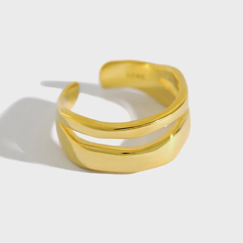 925 Sterling Silver Gold Double Line Open Rings For Women handmade lady Fine Jewelry Flyleaf
925 Sterling Silver Gold Double Line Open Rings For Women handmade lady Fine Jewelry Flyleaf