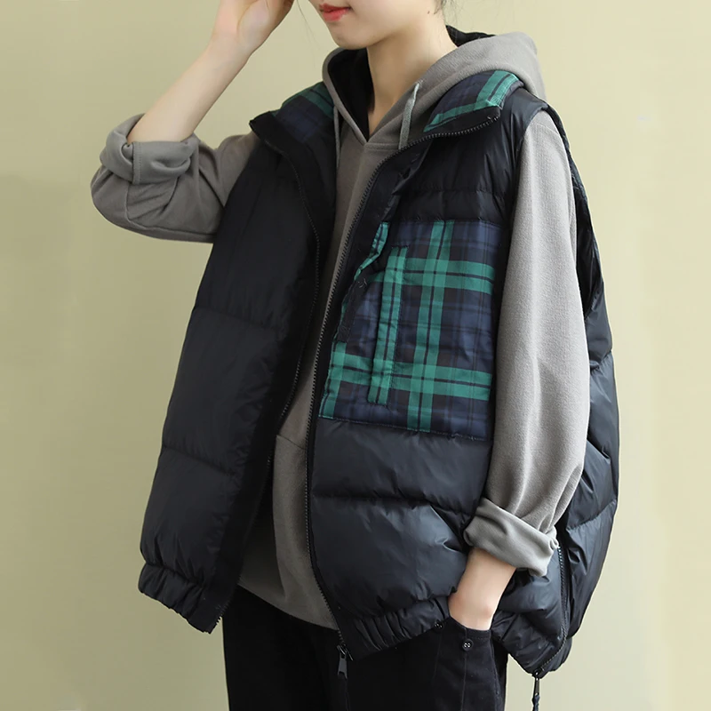 Fitaylor Winter Women Fashion 90% White Duck Down Coat Vest Casual Stand Collar Zipper Plaid Patchwork Warm Sleeveless Jacket
Fitaylor Winter Women Fashion 90% White Duck Down Coat Vest Casual Stand Collar Zipper Plaid Patchwork Warm Sleeveless Jacket
