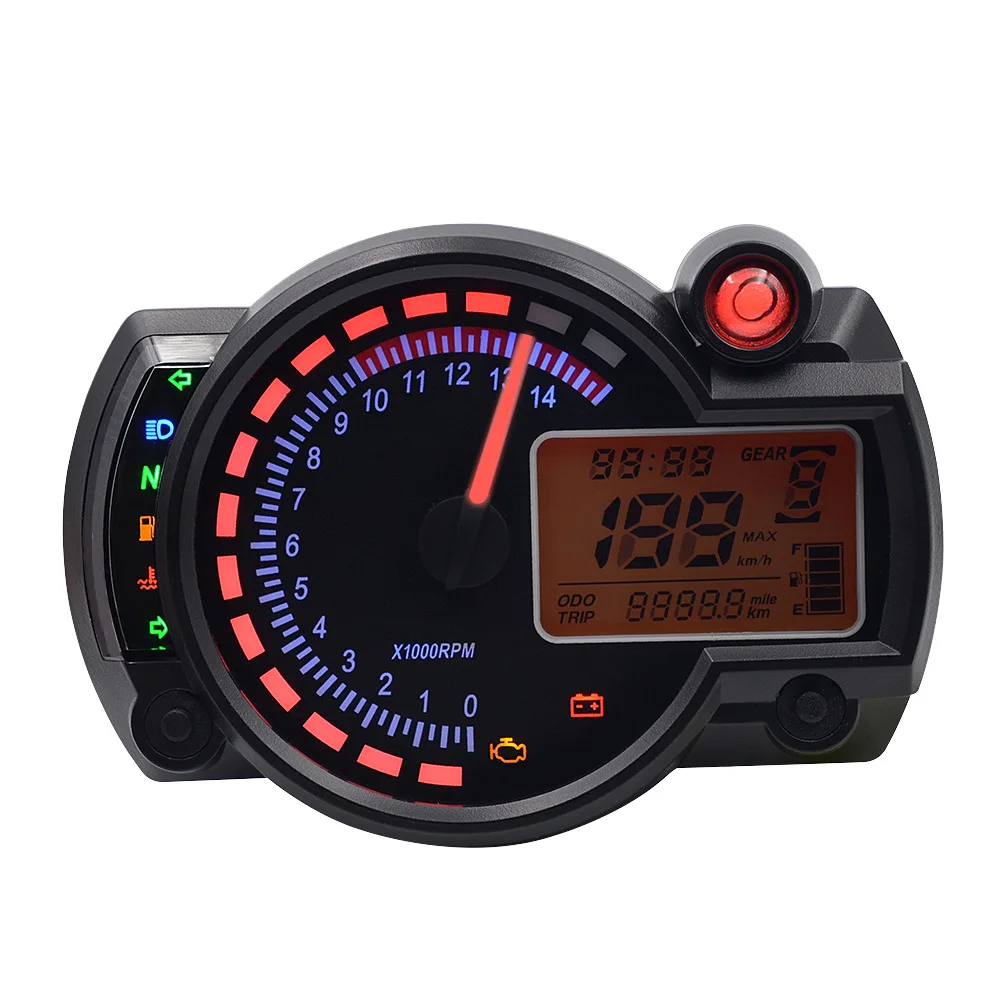 15000 RPM Meter Motorcycle Digital Speedometer Tachometer Odometer LCD Fuel Gauge DC 12V MAX 299KM/H 7 Color Adjustable
15000 RPM Meter Motorcycle Digital Speedometer Tachometer Odometer LCD Fuel Gauge DC 12V MAX 299KM/H 7 Color Adjustable