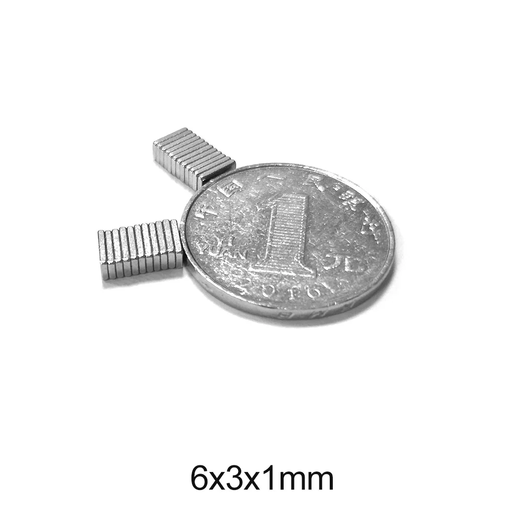 Мощные магниты 6x3x1 мм 50 ~ 3000 шт. 6 x 3 лист постоянный магнит тонкий неодимовый