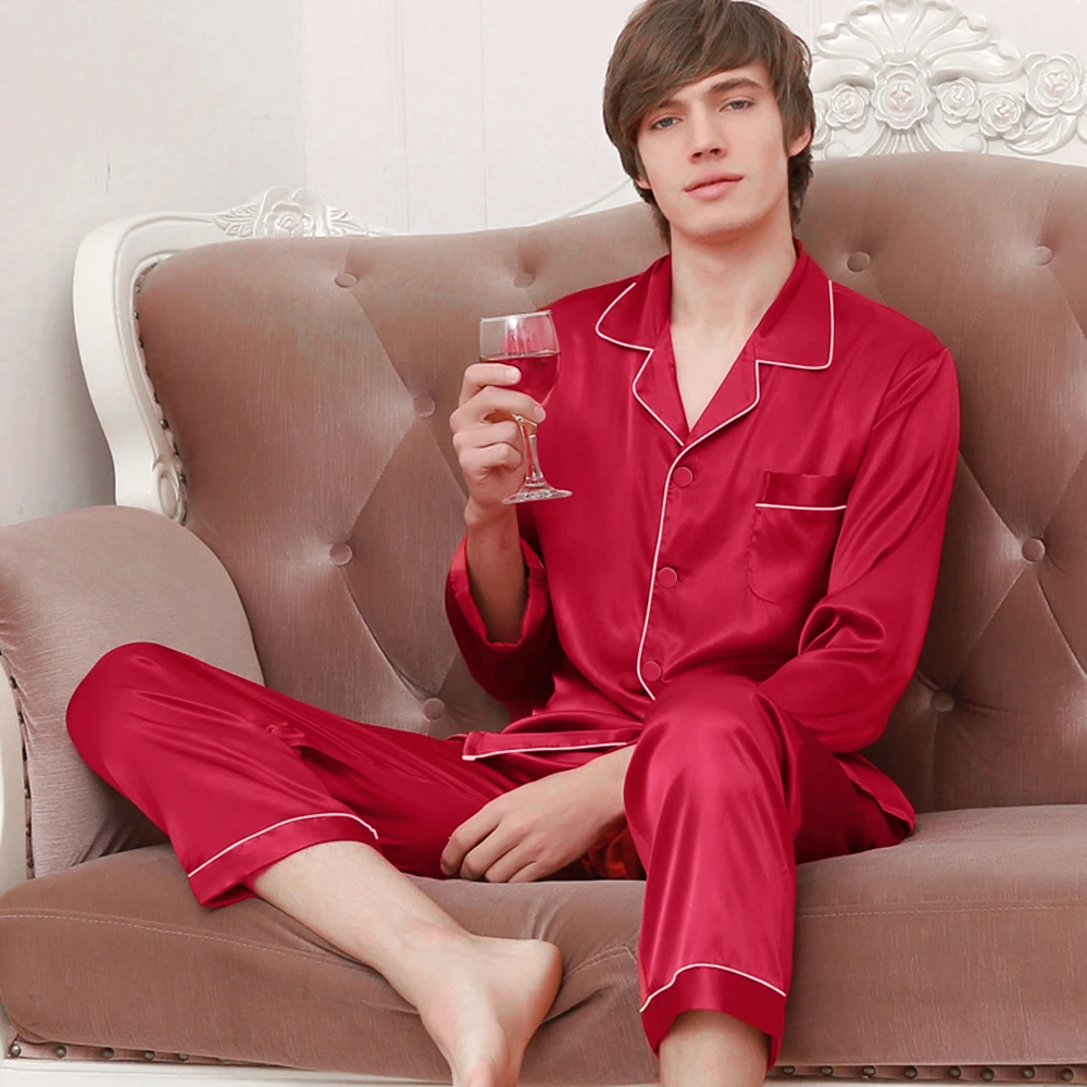 2Pcs Men's Nightwear Spring Autumn Silk Satin Pajamas Set Sleepwear Long Sleeve Tops+Long Loose Pants Solid Color Male Homewear
2Pcs Men's Nightwear Spring Autumn Silk Satin Pajamas Set Sleepwear Long Sleeve Tops+Long Loose Pants Solid Color Male Homewear