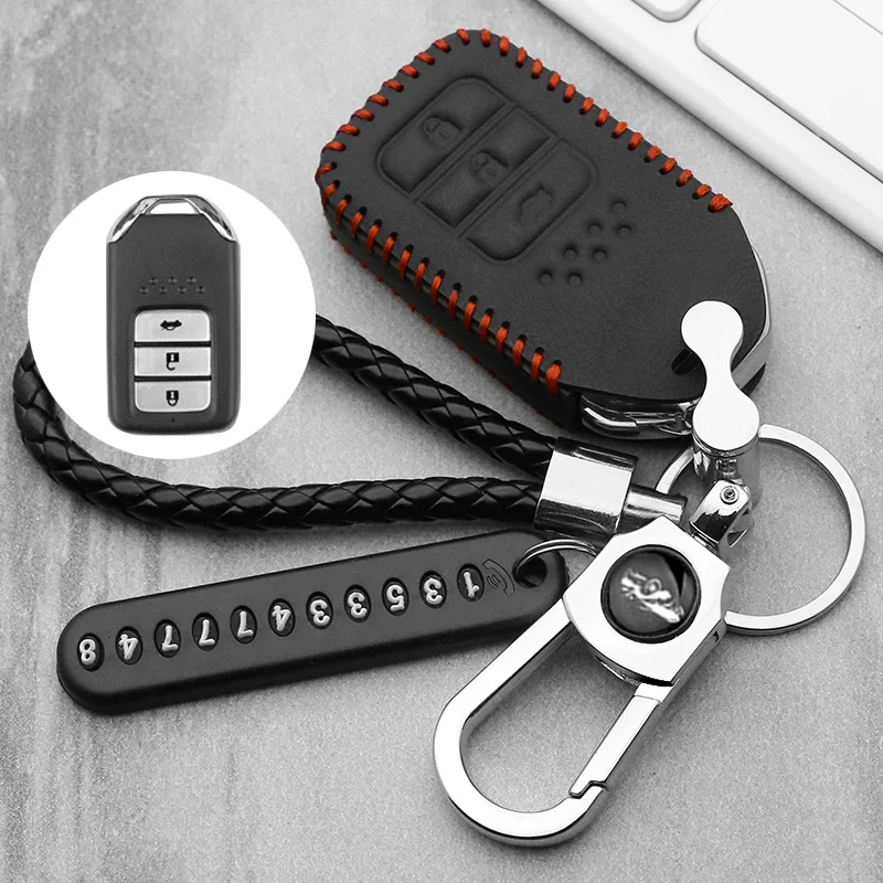 

Leather car key case for Honda Accord EX EXL Civic Crv Crz Hrv Pilot Ridgeline 2016-2018 FIT XRV VEZEL CITY JAZZ Crider keychain