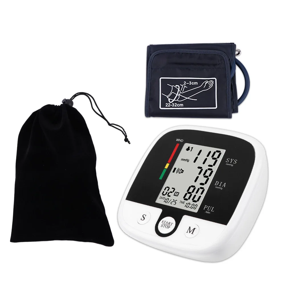 Tonometer Blood Pressure Monitor Tensiometer Upper Arm Automatic Digital BP Pulse Heart Rate Meter LCD Display Sphygmomanometer
Tonometer Blood Pressure Monitor Tensiometer Upper Arm Automatic Digital BP Pulse Heart Rate Meter LCD Display Sphygmomanometer