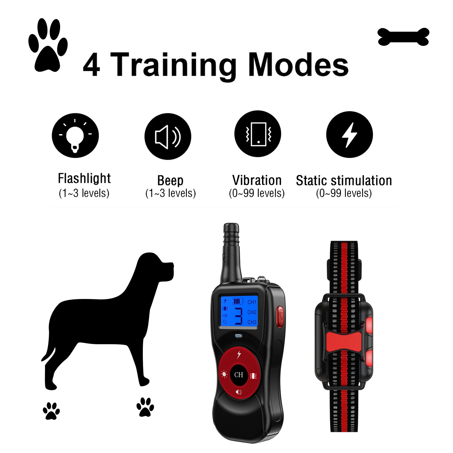 4-Mode Electric Dog Training Collar Rechargeable Waterproof Vibration Remote Control Anti-Barking Collar Suitable For All Dogs
4-Mode Electric Dog Training Collar Rechargeable Waterproof Vibration Remote Control Anti-Barking Collar Suitable For All Dogs