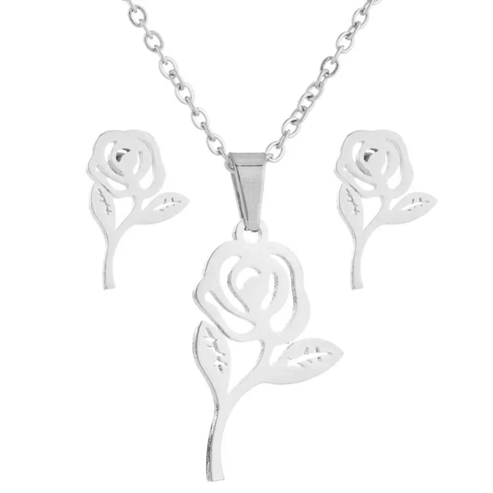 Rose Flower Necklace Set Women's Stainless Steel Flower Necklace Earring Set Three-piece Jewelry Set
Rose Flower Necklace Set Women's Stainless Steel Flower Necklace Earring Set Three-piece Jewelry Set