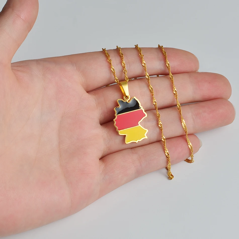 Anniyo Deutschland Map Flag Pendant Necklace for Women Girls Silver Color/Gold Color Germany Jewelry German #241421 | Украшения и
