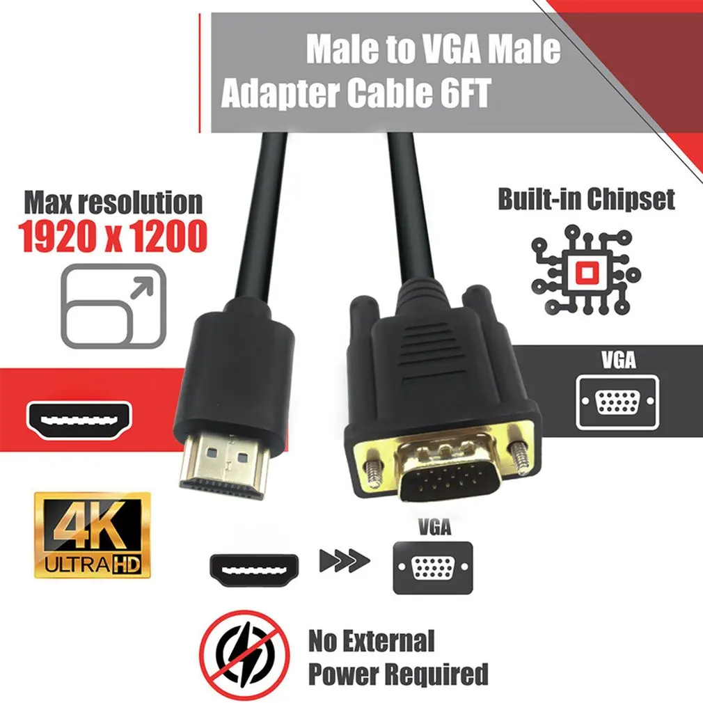 HDMI-compatible To VGA Cable Converter For HDTV PC Desktop Monitoring Laptop 4K Video High Definition Adapter Cable 0.5m 
HDMI-compatible To VGA Cable Converter For HDTV PC Desktop Monitoring Laptop 4K Video High Definition Adapter Cable 0.5m