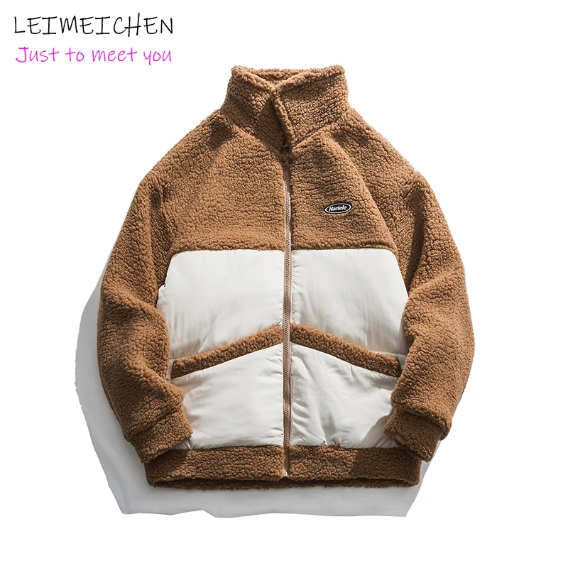 

Свободная парная куртка LEIMEICHEN в Корейском стиле из овечьей шерсти, уличное пальто, Флисовая теплая Молодежная куртка Ulzzang H9785