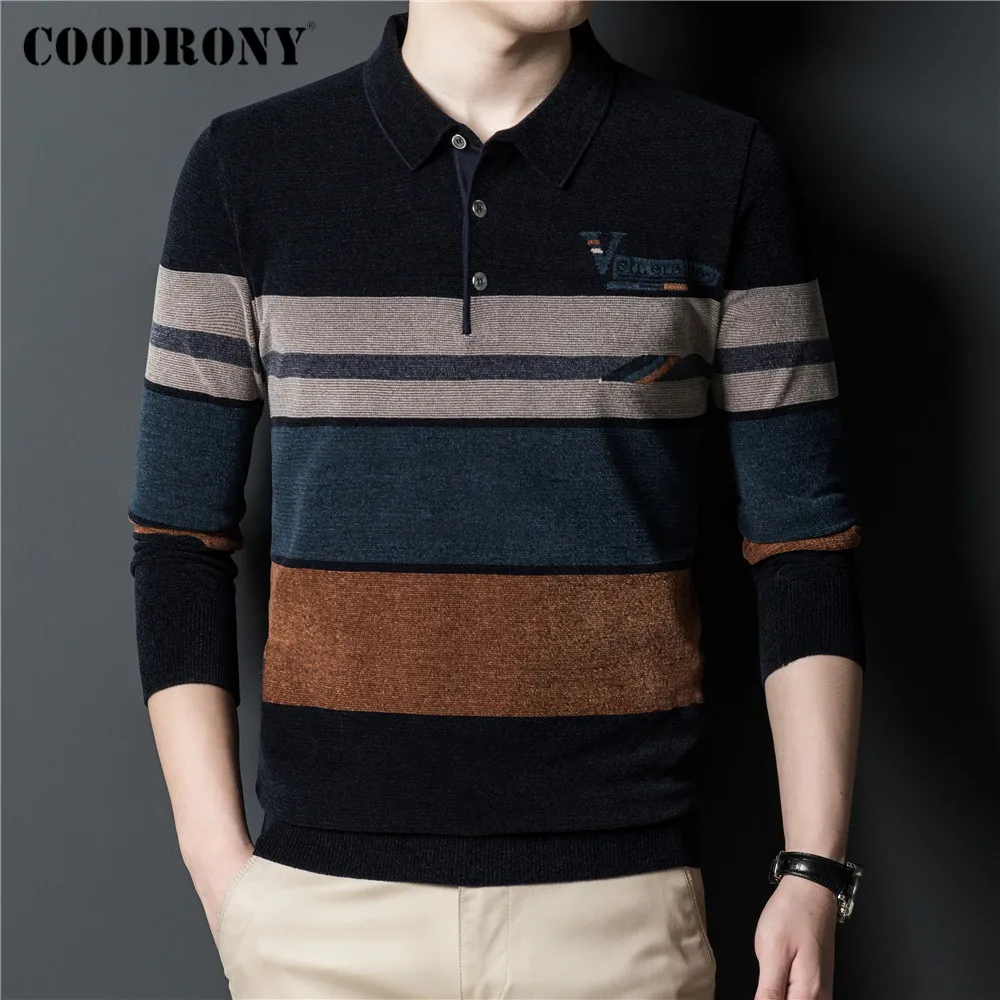 COODRONY Autumn Winter Soft Warm Knitted Chenille Sweater Men Clothing Business Casual Striped Turn-down Collar Pullovers C1376
COODRONY Autumn Winter Soft Warm Knitted Chenille Sweater Men Clothing Business Casual Striped Turn-down Collar Pullovers C1376