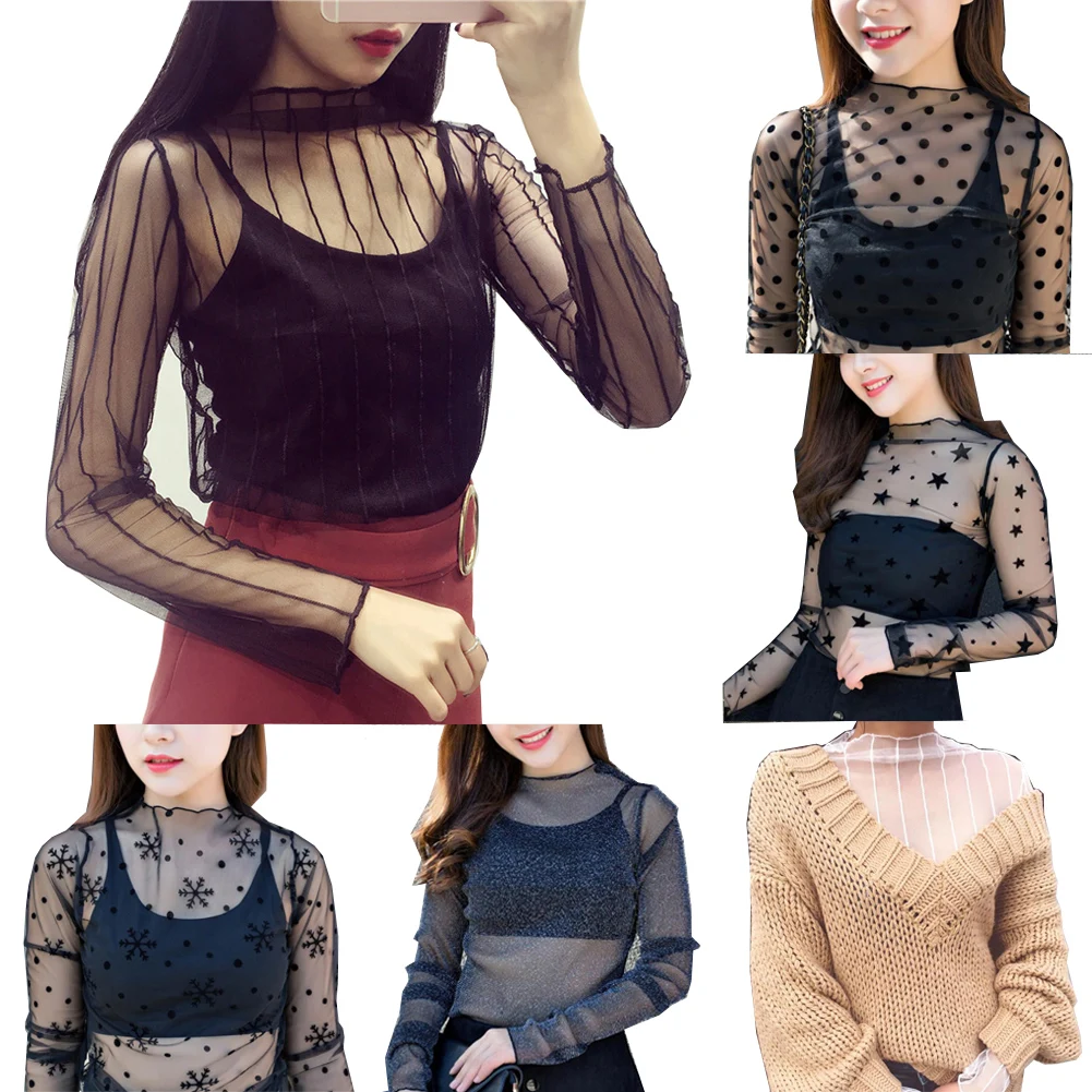 Stand-up Collar Long-sleeved Lace Shirt Mesh Shirt Women Tops Black Shirt Sexy Sheer Fishnet See Through Transparent Top
Stand-up Collar Long-sleeved Lace Shirt Mesh Shirt Women Tops Black Shirt Sexy Sheer Fishnet See Through Transparent Top
