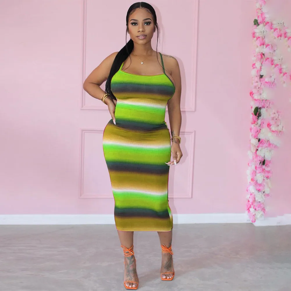 Rainbow Print Spaghetti Strap Long Dress Women Clothing Sexy Cross Stripe Sleeveless Vestidos Summer Body-shaping Party Dresses
Rainbow Print Spaghetti Strap Long Dress Women Clothing Sexy Cross Stripe Sleeveless Vestidos Summer Body-shaping Party Dresses