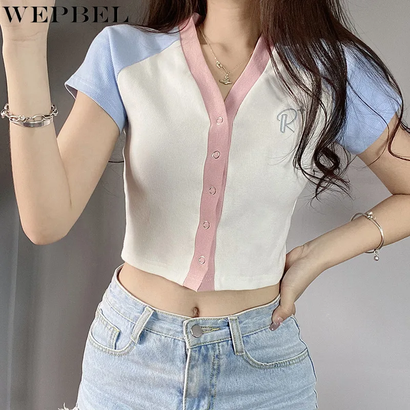 WEPBEL Women Elegant Patchwork Cardigan Top Shirt Ladies Sexy Short Sleeve Single Breasted Slim Fit Short Bottoming T-shirt
WEPBEL Women Elegant Patchwork Cardigan Top Shirt Ladies Sexy Short Sleeve Single Breasted Slim Fit Short Bottoming T-shirt