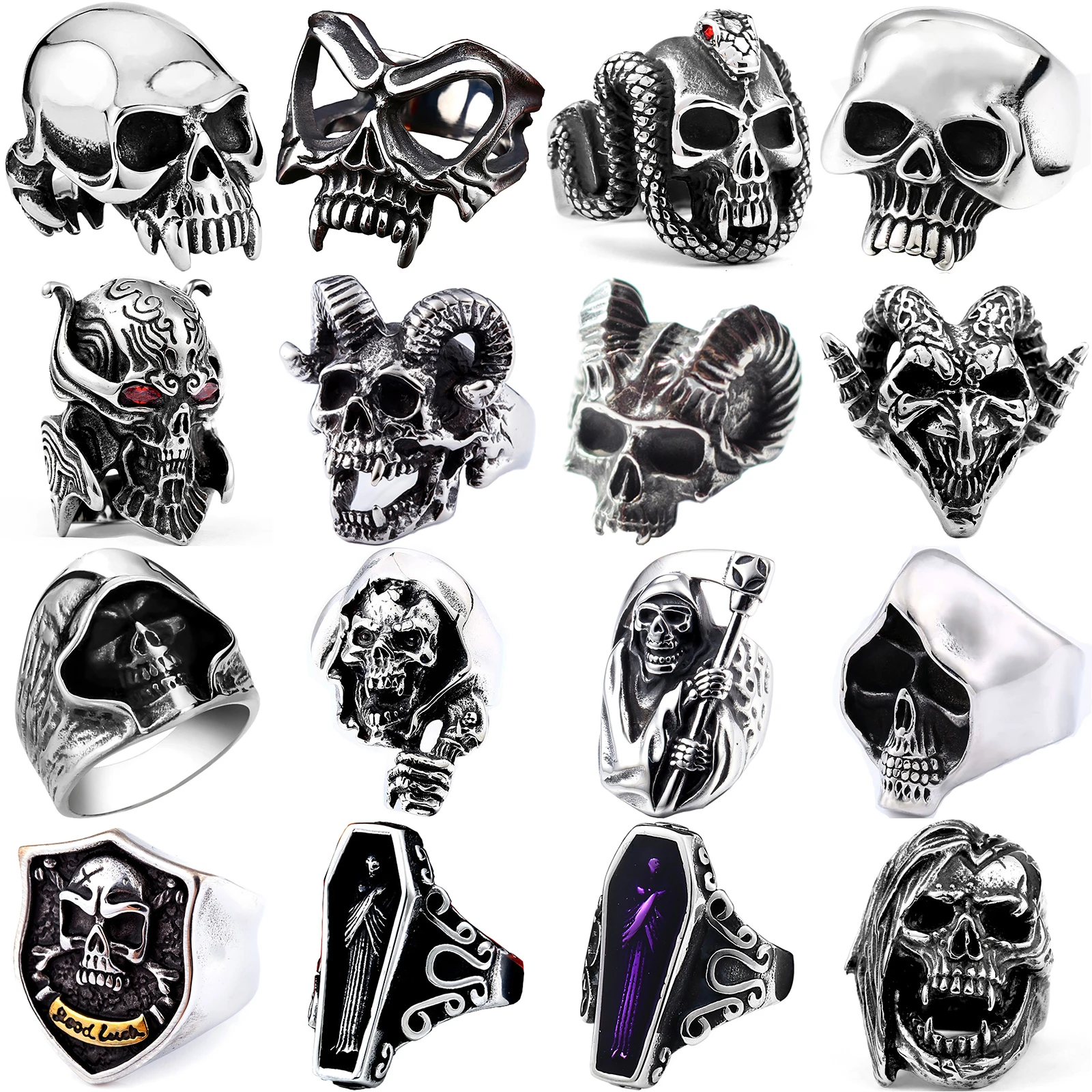 Band Ring Skull Vampire Grim Reaper Demon Punk Goth Statement Stainless Steel Jewelry Gift Wholesale for Men Women Boy 
Band Ring Skull Vampire Grim Reaper Demon Punk Goth Statement Stainless Steel Jewelry Gift Wholesale for Men Women Boy