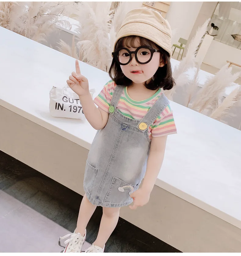 2021 2PC Summer New Girls Rainbow Striped Top and Jeans Overalls Dress Set Children and Toddler Girl Casual Denim Outfits Age1-6
2021 2PC Summer New Girls Rainbow Striped Top and Jeans Overalls Dress Set Children and Toddler Girl Casual Denim Outfits Age1-6