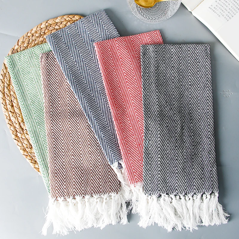 Tea towel 2pcs/set wavy and diamond pattern cotton tassel kitchen napkins | Дом и сад