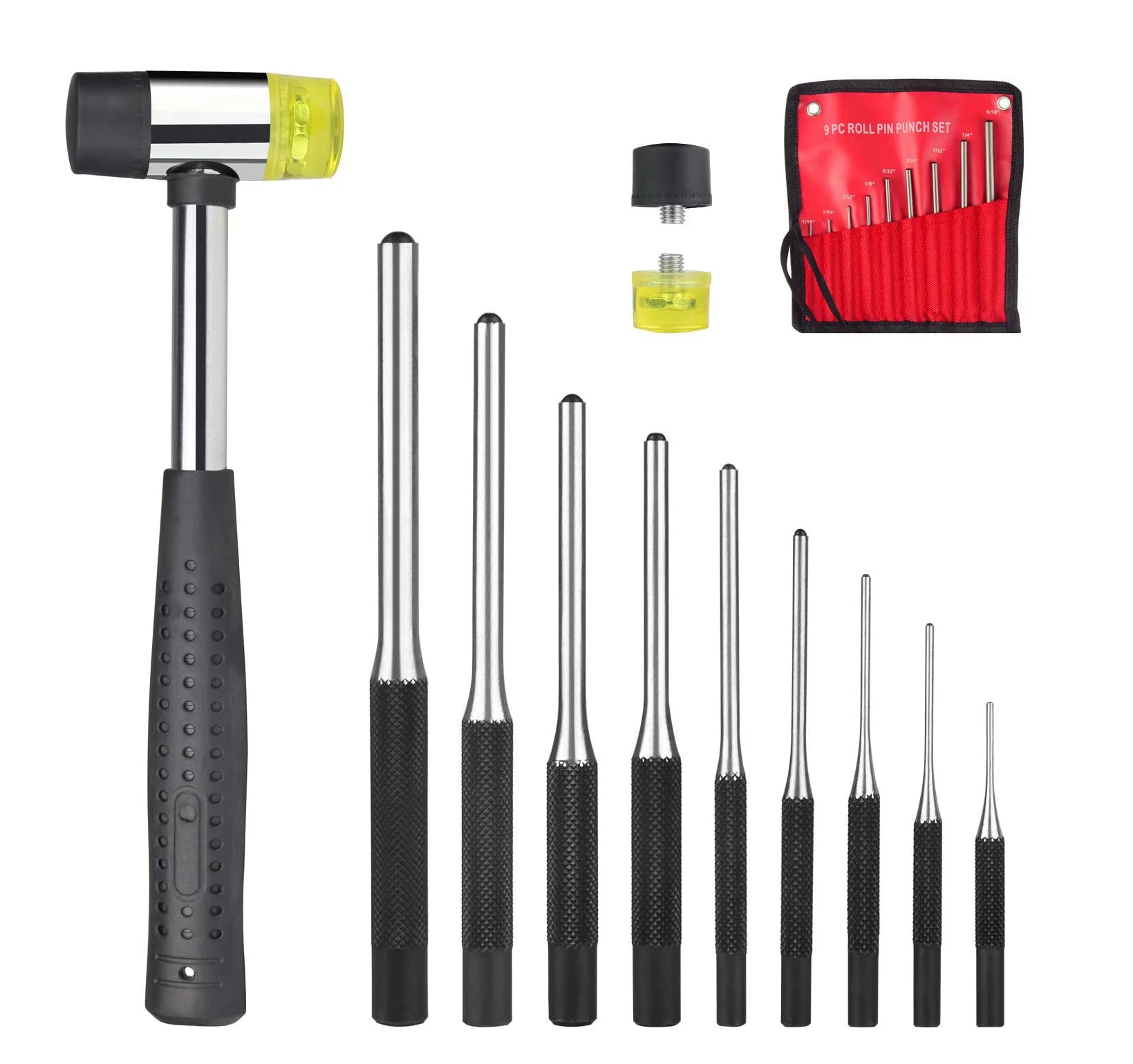 Roll Pin Punch Set with Storage Pouch, 9 Piece Steel Removal Tool Kit with Hammer
Roll Pin Punch Set with Storage Pouch, 9 Piece Steel Removal Tool Kit with Hammer