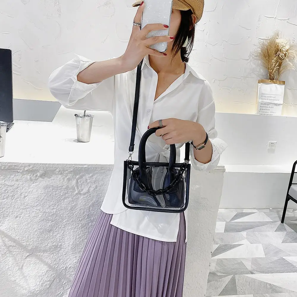 2pcs Casual PVC Transparent Shoulder Bag Women Clear Bags Jelly Composite Set Acrylic Chain Small Crossbody Bags Travel Clutch
2pcs Casual PVC Transparent Shoulder Bag Women Clear Bags Jelly Composite Set Acrylic Chain Small Crossbody Bags Travel Clutch