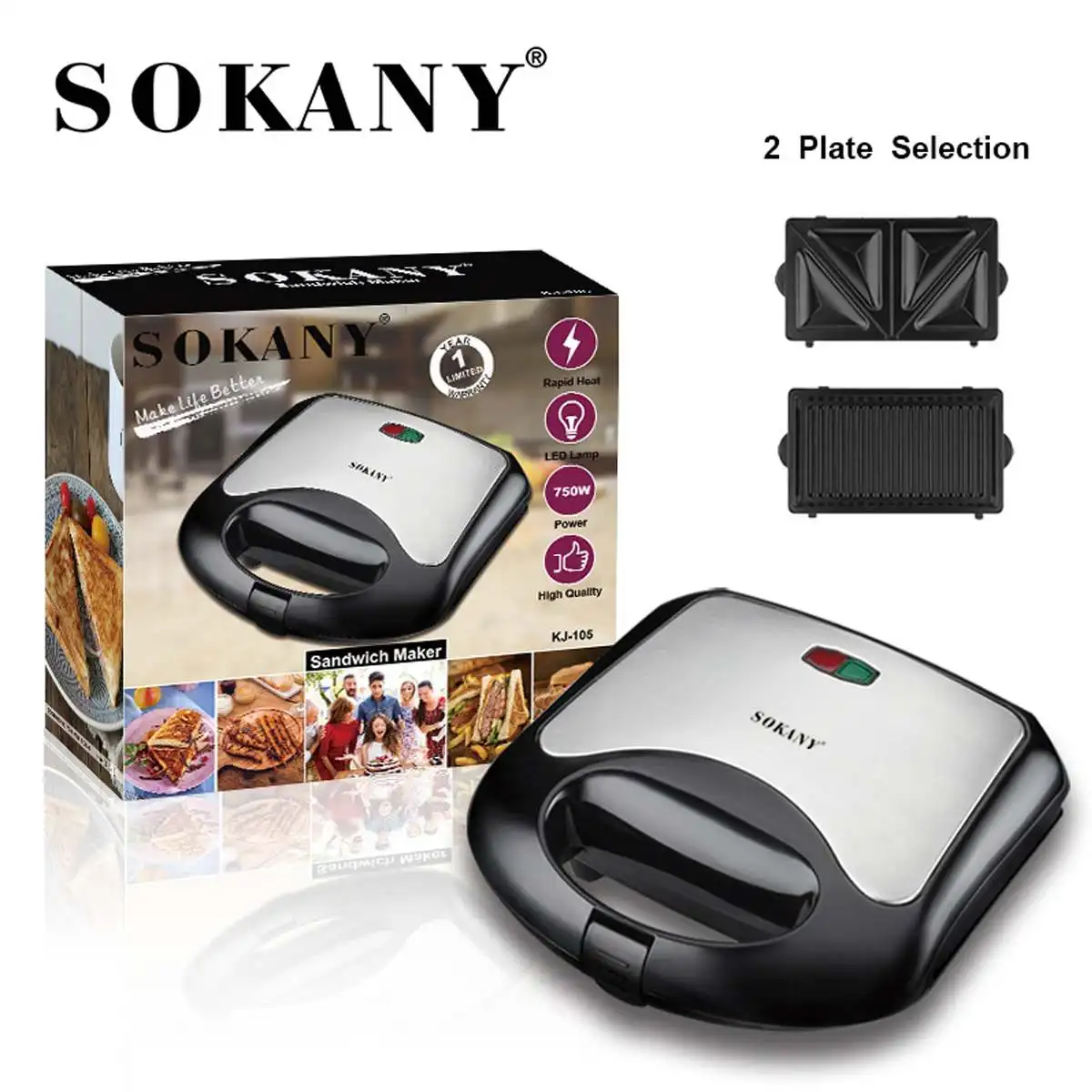 SOKANY Non-Stick Electric Sandwich Maker Breakfast Machine Bread Toast Breakfast Machine Waffle Maker Barbecue Grill Frying Pan
SOKANY Non-Stick Electric Sandwich Maker Breakfast Machine Bread Toast Breakfast Machine Waffle Maker Barbecue Grill Frying Pan