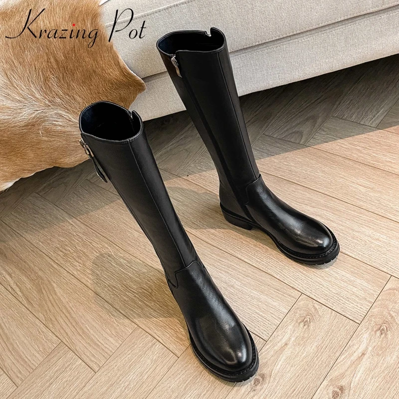 Krazing Pot equestrian boots genuine leather high quality round toe thick med heel zipper beauty lady maiden knee-high boots L36
Krazing Pot equestrian boots genuine leather high quality round toe thick med heel zipper beauty lady maiden knee-high boots L36