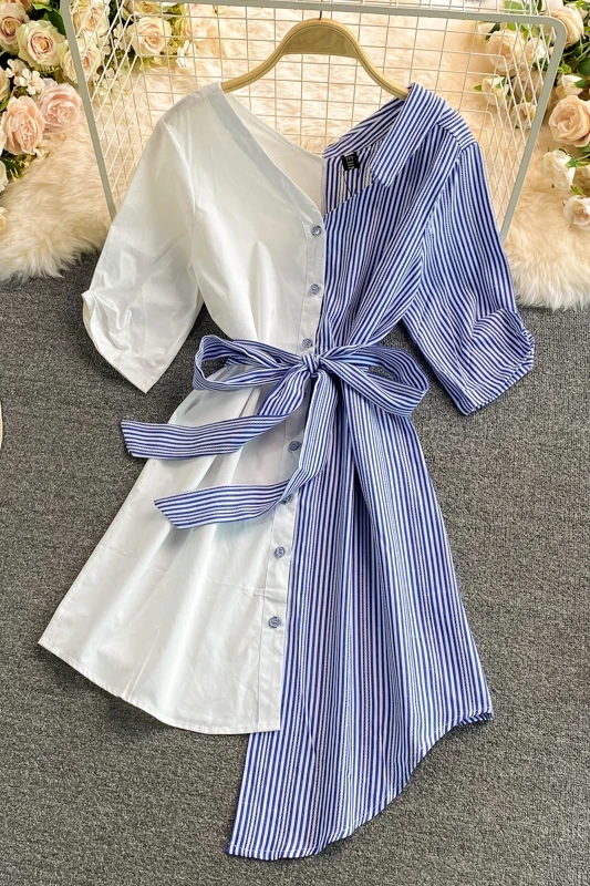 2021 Summer Women's New Medium Length Fashion Loose Stitching Stripe Irregular Short Sleeve Casual Street Shirt Dress
2021 Summer Women's New Medium Length Fashion Loose Stitching Stripe Irregular Short Sleeve Casual Street Shirt Dress