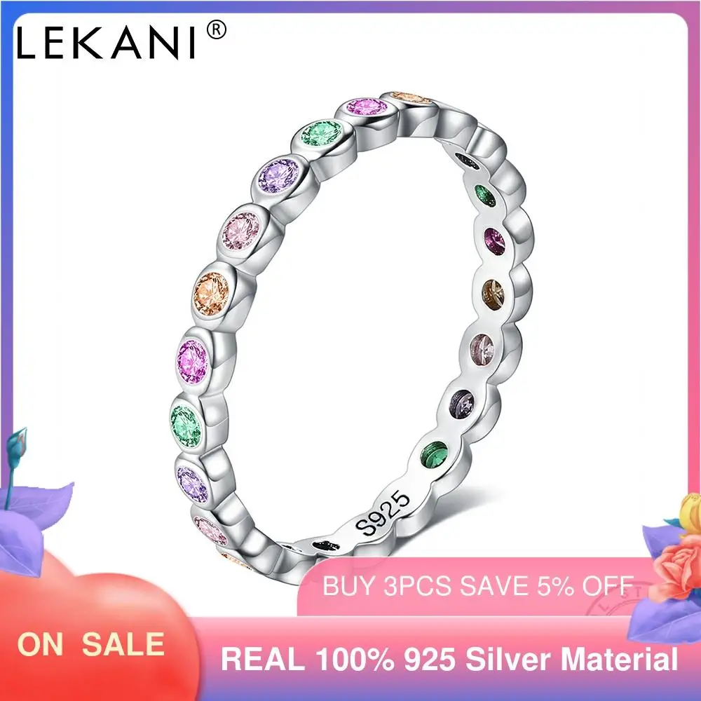 LEKANI 925 Sterling Silver Rainbow Finger Rings For Women Dazzling Colorful Zircon Engagement Wedding Ring Statement Jewelry
LEKANI 925 Sterling Silver Rainbow Finger Rings For Women Dazzling Colorful Zircon Engagement Wedding Ring Statement Jewelry