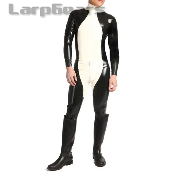 Мужские черно-белые латексные резиновые костюмы Gummi Catsuit боди с промежностью сзади на молнии без носков
Мужские черно-белые латексные резиновые костюмы Gummi Catsuit боди с промежностью сзади на молнии без носков