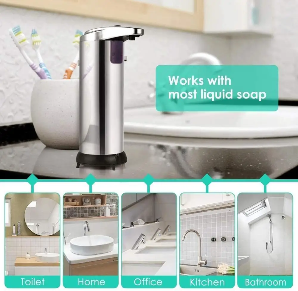 Home Kitchen Bathroom 250ML Soap Dispenser Stainless Steel Automatic Smart Sensor Liquid Soap Dispenser
Home Kitchen Bathroom 250ML Soap Dispenser Stainless Steel Automatic Smart Sensor Liquid Soap Dispenser