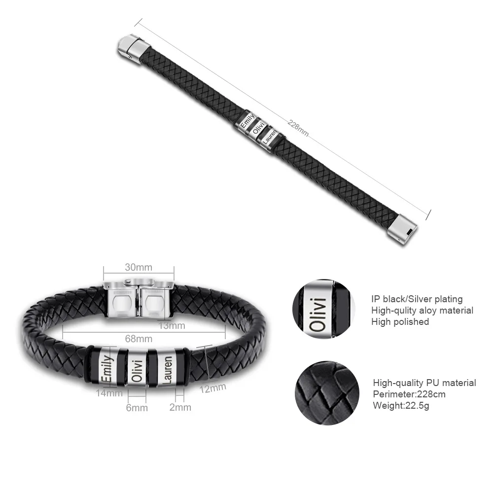 Personalized Mens Genuine Leather Bracelet Stainless Steel Custom Beads Name Charm Bracelet Jewelry for Men with Family Names
Personalized Mens Genuine Leather Bracelet Stainless Steel Custom Beads Name Charm Bracelet Jewelry for Men with Family Names