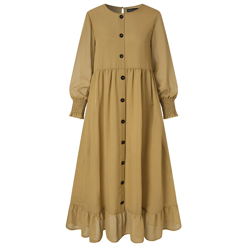 Kaftan Muslim Sundress ZANZEA Vintage Chiffon Dress Women 2021 Spring Ruffle Maxi Vestidos Casual Solid Puff Sleeve Ladies Robe
Kaftan Muslim Sundress ZANZEA Vintage Chiffon Dress Women 2021 Spring Ruffle Maxi Vestidos Casual Solid Puff Sleeve Ladies Robe