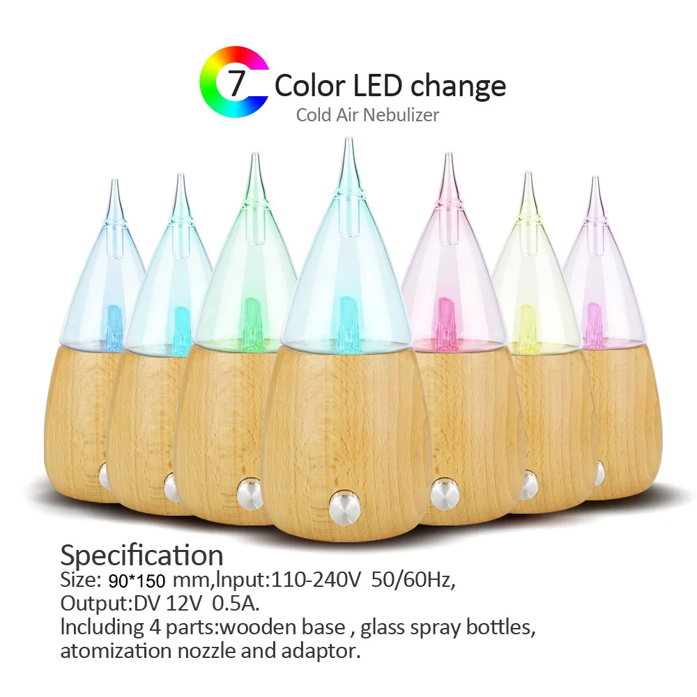 

Essential Oil Aroma Diffuser Round Solid Wood Waterless Aromatherapy Scent Machine,LED Colored Nebulizing with Higher Atomizing