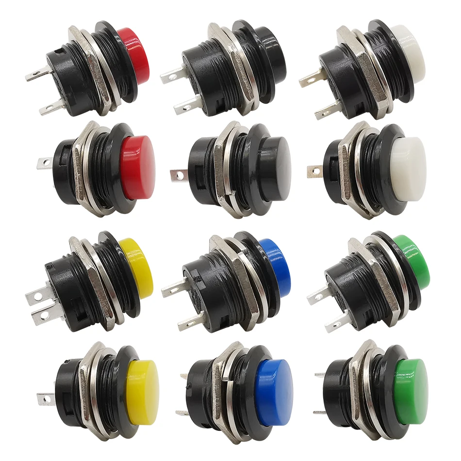 

10Pcs Round Momentary Push Button Switch AC 6A/125V 3A/250V R13-507 16mm Self-reset Switch Red Black White Yellow Green Blue