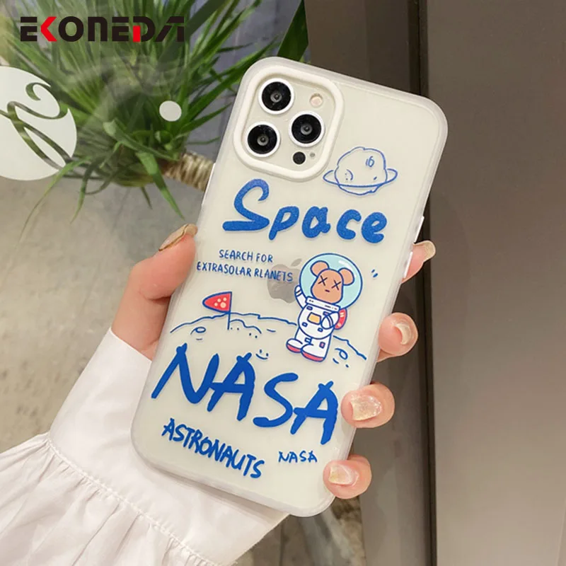 

EKONEDA Cartoon Astronaut Phone Case For iPhone 12 11 Pro XS Max XR X 7 8 Plus Silicone Case Protective Soft TPU Back Cover