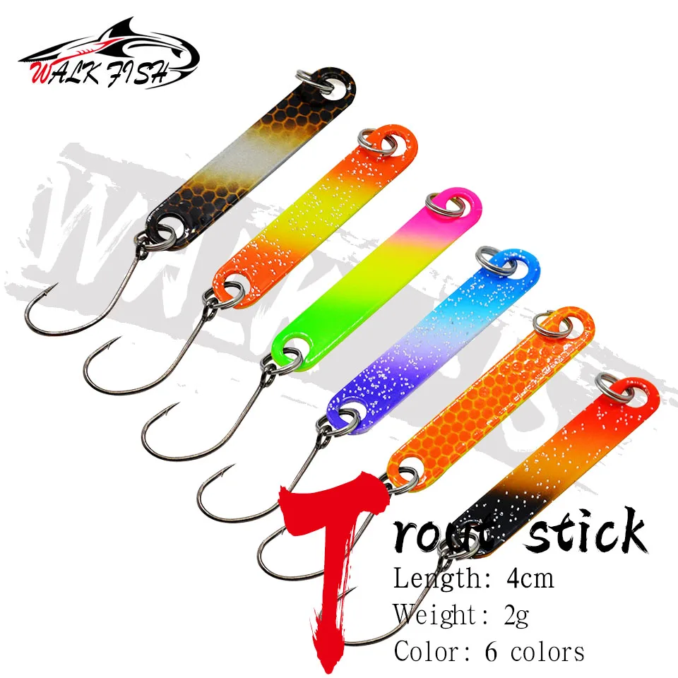 

WALK FISH 6PCS Pesca Iron Stick Ice Fishing Spoon 4cm 2g Colorful Spoon Bait Copper Metal Fishing Lure For Trout Pike Perch