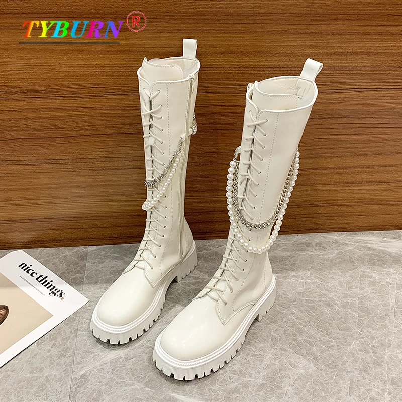 2021 Autumn and Winter Pearl Chain High Barrel Cool Knight Boots Martin Boots Autumn Handsome British Fashion Knee-length Boots
2021 Autumn and Winter Pearl Chain High Barrel Cool Knight Boots Martin Boots Autumn Handsome British Fashion Knee-length Boots