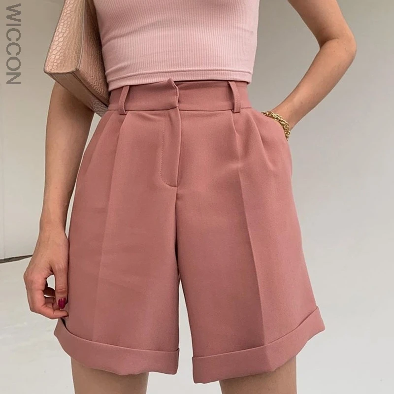 2021 Blue Elegant High Waist Suit Shorts Women Summer Casual Solid Wide Leg Bermuda Shorts With Pockets
2021 Blue Elegant High Waist Suit Shorts Women Summer Casual Solid Wide Leg Bermuda Shorts With Pockets