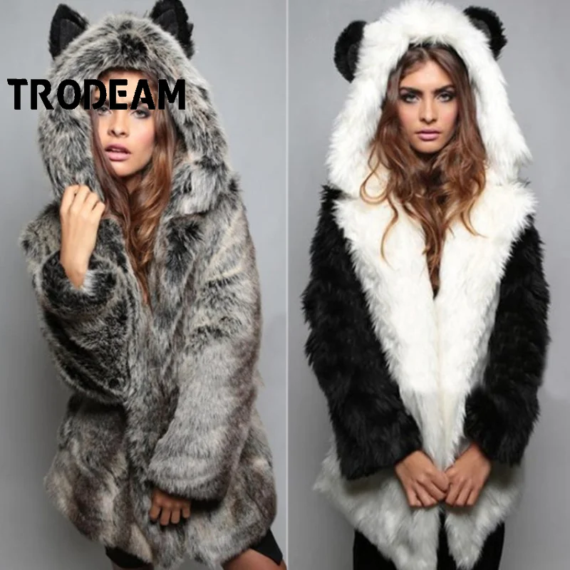 Пальто женское зимнее из искусственного меха, с капюшоном и длинными рукавами 
Пальто женское зимнее из искусственного меха, с капюшоном и длинными рукавами