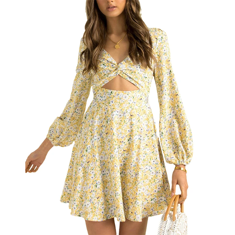 Hirigin 2021 Women Floral Print Mini Dress Long Sleeve V-neck Hollow Out High Waist Short Knot Dress for Autumn
Hirigin 2021 Women Floral Print Mini Dress Long Sleeve V-neck Hollow Out High Waist Short Knot Dress for Autumn
