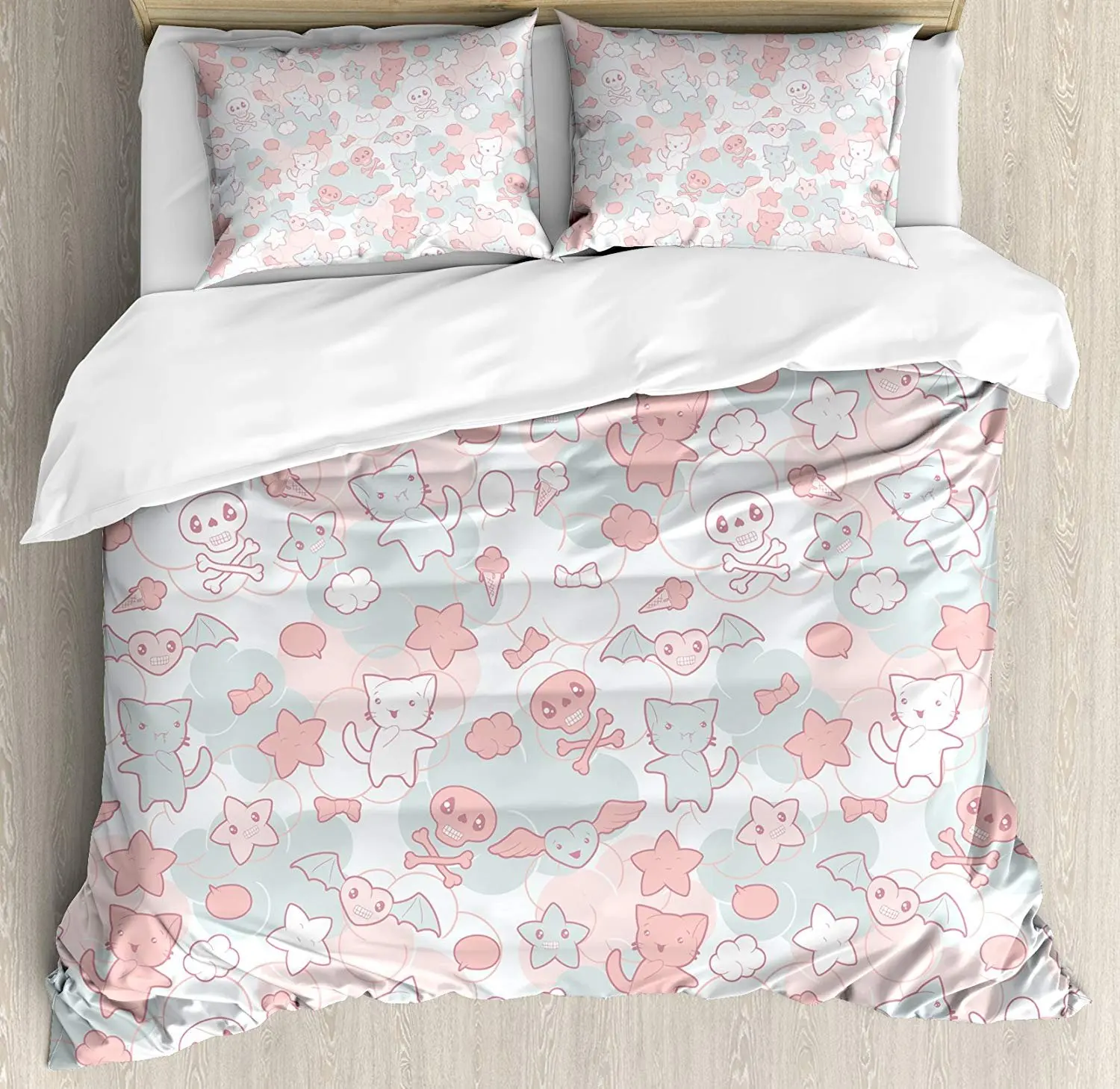 Doodle Bedding Set Cartoon Styled Cute Cats Bats and Skulls Japanese Inspired Kawaii Design Duvet Cover Set Pillowcase for Home
Doodle Bedding Set Cartoon Styled Cute Cats Bats and Skulls Japanese Inspired Kawaii Design Duvet Cover Set Pillowcase for Home