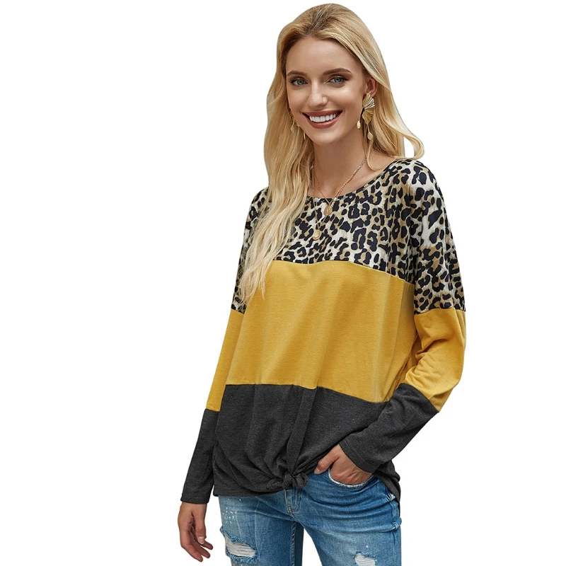Women Long Sleeve Blouse Contrast Stitching Patchwork Leopard Print Round Neck Loose Pullover Tops Spring Autumn Shirt
Women Long Sleeve Blouse Contrast Stitching Patchwork Leopard Print Round Neck Loose Pullover Tops Spring Autumn Shirt