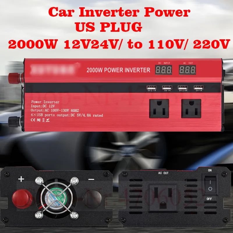 2000 Вт 4 USB светодиодный автомобильный инвертор постоянного тока 12 В/24 В к AC 110 в