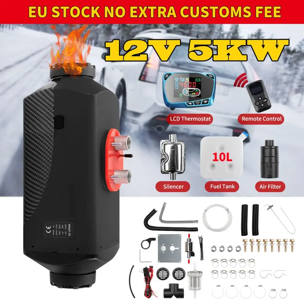5KW 12V Diesel Air Heater New LCD Remote Control Car Heater Thermostat Parking Heater for Boat Motorhome Truck Trailer RV Bus
5KW 12V Diesel Air Heater New LCD Remote Control Car Heater Thermostat Parking Heater for Boat Motorhome Truck Trailer RV Bus