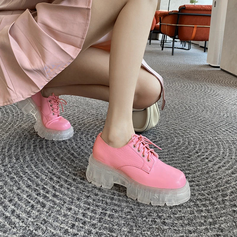 Osunlina Woman Flats Transparent Platform Square Toe Real Leather Thick Heels Lace Up Comfortable Casual Pink Lady Shoes 2021
Osunlina Woman Flats Transparent Platform Square Toe Real Leather Thick Heels Lace Up Comfortable Casual Pink Lady Shoes 2021
