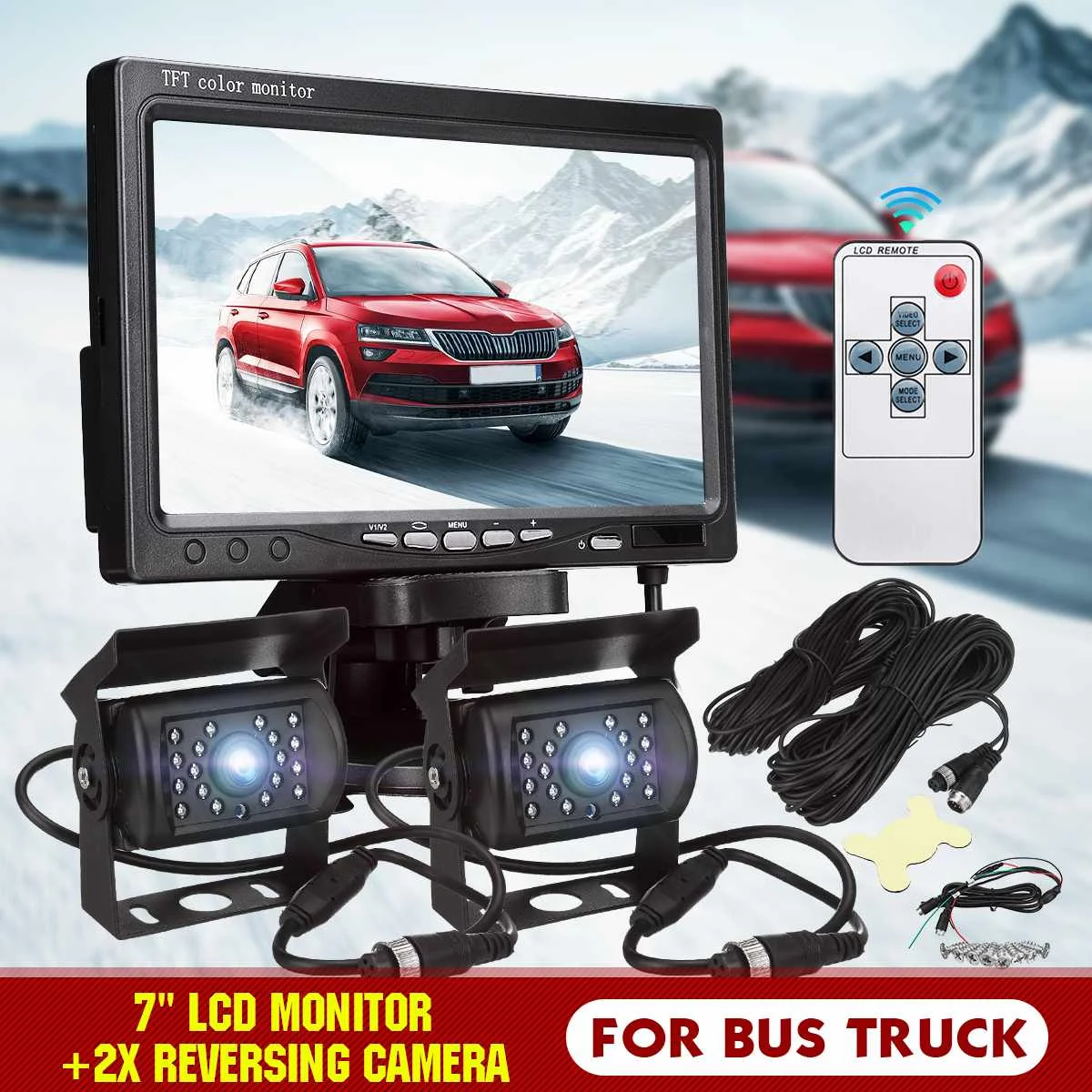 CCD HD IR LED 2X Car Truck Rear View Camera Reverse Backup Parking 7" LCD Monitor Display For Truck Bus RV Trailer SUV
CCD HD IR LED 2X Car Truck Rear View Camera Reverse Backup Parking 7" LCD Monitor Display For Truck Bus RV Trailer SUV