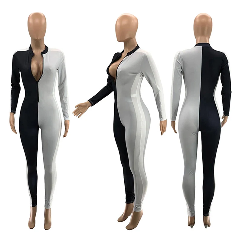 Double Color Patchwork Stand Collar Zipper Long Sleeves New Arrival Spring and Autumn Women Jumpsuit Rompers 
Double Color Patchwork Stand Collar Zipper Long Sleeves New Arrival Spring and Autumn Women Jumpsuit Rompers
