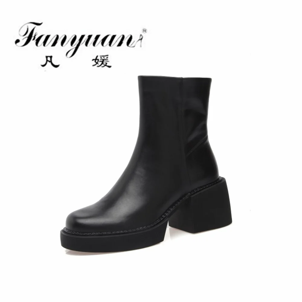 Fanyuan Round Toe Platforms Women Mid-Calf Boots Genuine Leather Fashion Concise Casual Thick Heels Autumn Winter Shoes Woman
Fanyuan Round Toe Platforms Women Mid-Calf Boots Genuine Leather Fashion Concise Casual Thick Heels Autumn Winter Shoes Woman