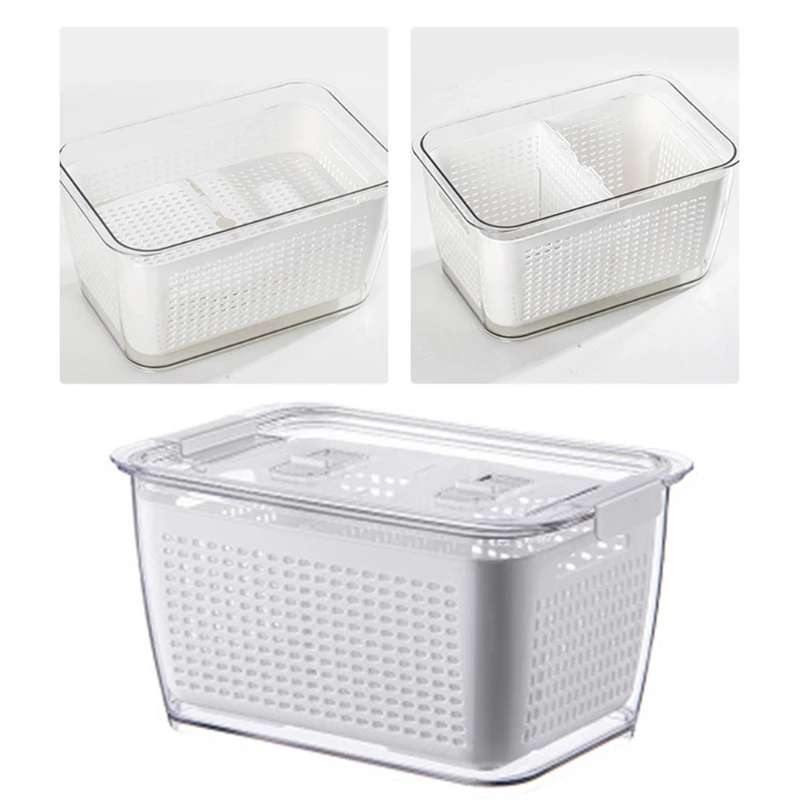 Kitchen Storage Box Refrigerator Keep Fresh Box Vegetable Fruit Drain Basket Multifunctional Plastic Container with Lid 
Kitchen Storage Box Refrigerator Keep Fresh Box Vegetable Fruit Drain Basket Multifunctional Plastic Container with Lid