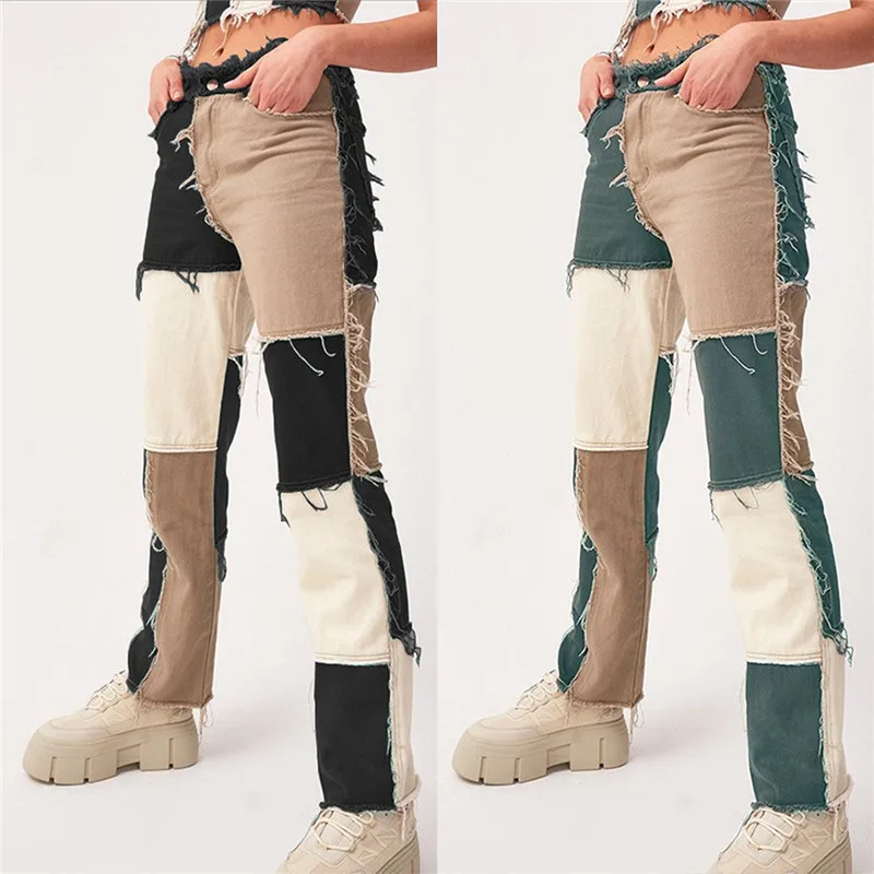 Women's Skinny Patchwork Jeans Distressed Hot High Waist Stright Raw Hem Denim Pants Fashion Design Button Fy Trousers
Women's Skinny Patchwork Jeans Distressed Hot High Waist Stright Raw Hem Denim Pants Fashion Design Button Fy Trousers